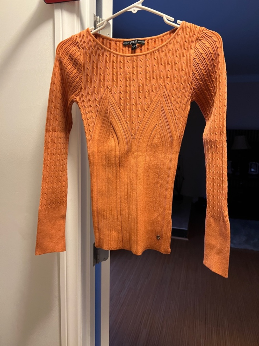 GUESS Orange Cable-Knit Scoop Neck Sweater